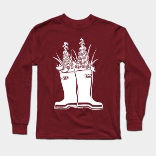 Foxglove White Lineart Rain Boots Long Sleeve T-Shirt